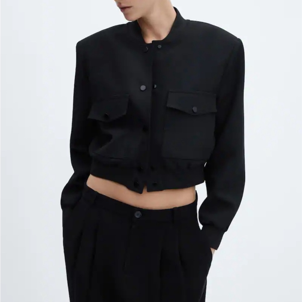 NWT MANGO Cropped Navy bomber jacket size XXS